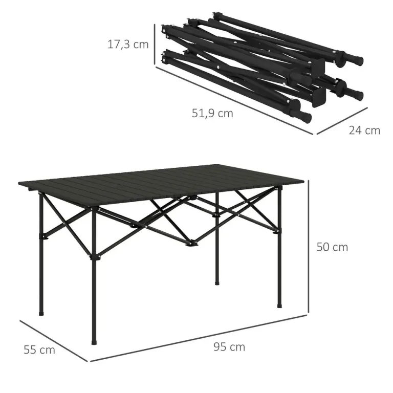 Hopfällbart Campingbord med Roll-Up Bordsskiva 95 x 55 cm