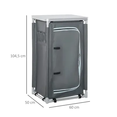 Hopfällbart Campingskåp med Arbetsbänk & Fack, Grå