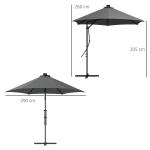 Fribärande Paraply Solskydd Mörkgrå av Polyester och Metall för Trädgård med LED Belysning och Handvev Inklusive Korsfot 290 x 260 cm
