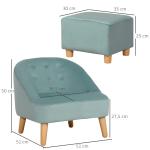 Barnfåtölj med Fotpall i Sammet, Bekväm Minisoffa för Barn, Ergonomisk Sittplats med Träben, Grön, 51 x 51 x 50 cm