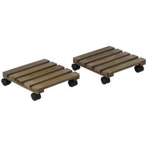 Växtvagn i Trä 2-Pack, Rullande Blomställ med Bromsar, Smidig Förflyttning av Tunga Krukor, Mörkbrun, 30 x 30 cm
