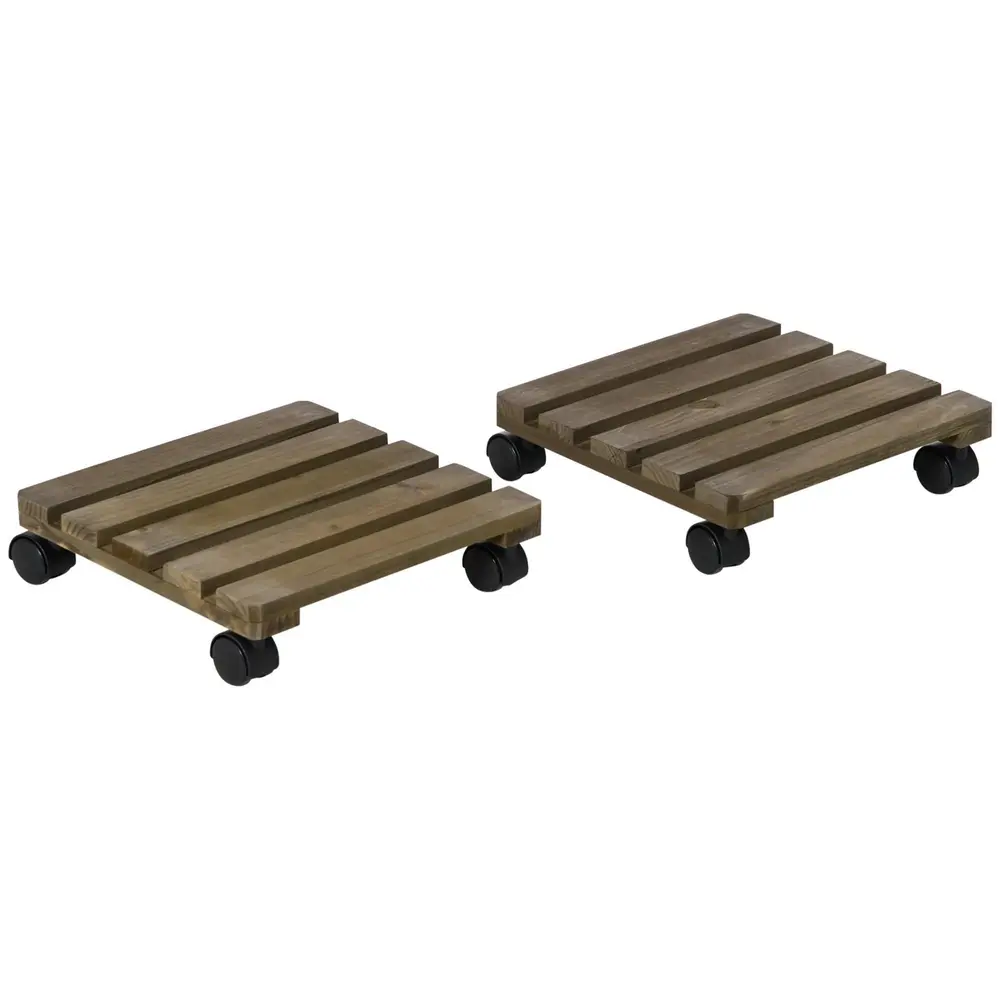 Växtvagn i Trä 2-Pack Rullande Blomställ 30 x 30 Cm