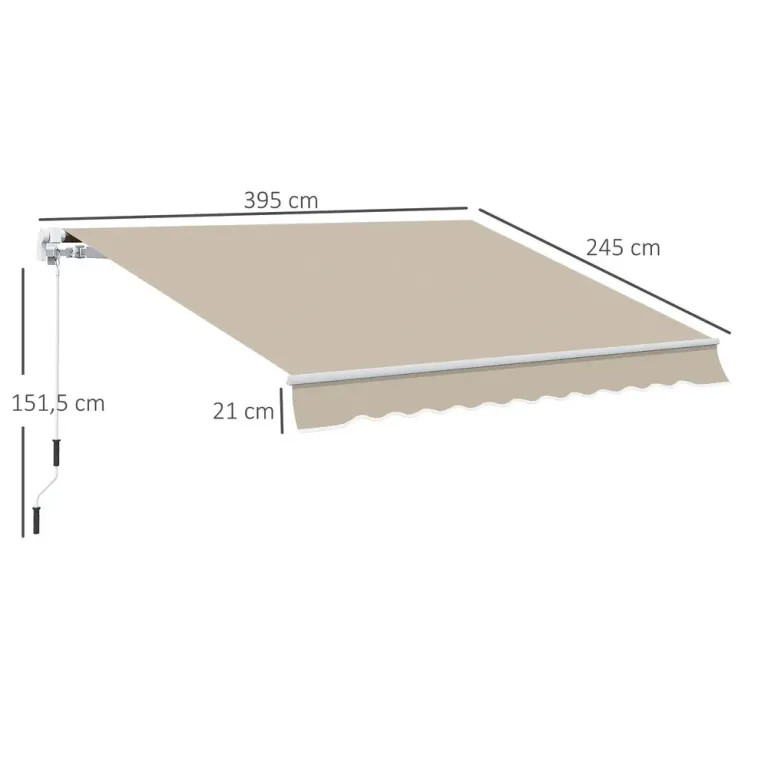 Infällbar Markis med Handvev Metallram 3,95 x 2,45 m