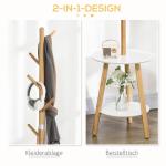 Klädhängare Klädställ Natur Vit av Bambu och Trä för Hall och Sovrum med 5 Klädkrokar och Sidobord Modern Förvaring och Design 171 cm