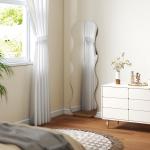 Ramlös Fullängdsspegel med Träfot, Flexibel Montering och Vågformad Design, Svart