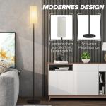 Golvlampa med Linneskärm, Metallstång och Fotkontakt, Vit