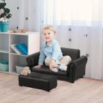 Barnfåtölj med Fotpall Liten Soffa för Barnrummet Mjuk Stoppning Konstläder Ergonomisk Svart 83 X 42 X 41 Cm