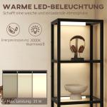 LED Golvlampa med 4-våningshylla, 4 Glasfack, Fotkontakt i MDF, Svart