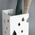 Paraplyställ Paraplyhållare med 4 Krokar Vit av Stål för Hall Ställ med Vattenuppsamlingsbricka 15,5 x 15,5 x 40 cm