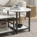 Soffbord Sidobord Marmorlook av Stål för Vardagsrum och Sovrum Set med 2 Bord i Modern Design