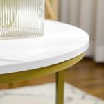 Soffbord Sidobord Vit Guld av Stål med Marmorlook för Vardagsrum Set om 2 Runda Bord 30 kg