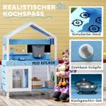 Lerkök Utekök för Barn Blå av Trä för Utomhus och Trädgård Lekök med Spis och Diskbänk för 3-7 År