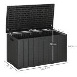 Dynbox 366 Liter med Hjul och Handtag för Trädgårdsförvaring Hållbar och Vattentät Svart Plast med Trälook 120 x 50 x 60 cm