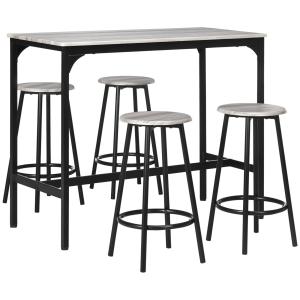 Barbordsset Matgrupp Metallgrå av Stål och MDF för Kök och Matsal 5 Delar med Barbord och 4 Barstolar