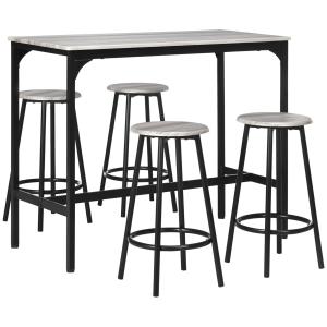 Barbordsset Matgrupp Metallgrå av Stål och MDF för Kök och Matsal 5 Delar med Barbord och 4 Barstolar
