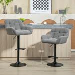 Set med 2 Barstolar, Retrodesign, Höjdjusterbar, Fleece, Grå + Svart