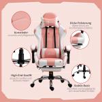 Ergonomisk Gamingstol i Rosa, Bekväm Datorstol med Nackstöd och Svankkudde, Justerbar Snurrstol för Spel och Arbete, Rosa/Vit