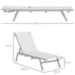Justerbar Solsäng med 5 Lägen, Bekväm Trädgårdsstol med Dyna, Väderbeständig Metallram för Terrass och Balkong, Krämvit, 170 x 58 x 97 cm