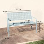 Trädgårdsbänk Parkbänk 2-Sits Blå av Metall för Balkong och Trädgård Väderbeständig Bänk med Ryggstöd 240 kg 127 x 63 x 85 cm