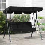 Trädgårdsgunga Gungbänk Svart av Stål för Trädgård och Terrass 3-Sits Hollywood Swing med Justerbart Tak Robust 172 x 110 x 153 cm