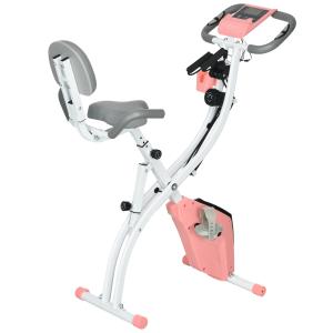 X-Bike 2-i-1 Motionscykel med LCD-skärm och Pulsmätare, Hopfällbar, 8 Nivåers Magnetiskt Motstånd, 1 Par Spännlinor, Stålrosa, 105 x 48 x 118 cm