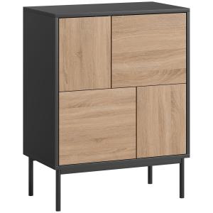 Sideboard Push to Open Svart och Naturfärgad MDF för Vardagsrum och Kök Skänk med Metallben och Dold Förvaring 120 cm