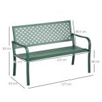 Trädgårdsbänk i Metall, Robust Parkbänk med Ryggstöd, Väderbeständig Sittplats för Trädgård, Mörkgrön, 127 x 63 x 83 cm, 280 kg