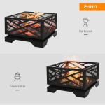 Eldskål Eldkorg Svart av Metall för Trädgård och BBQ 2-i-1 Grill med Gnistskydd Grillgaller och Poker Robust 66 x 66 x 66 cm