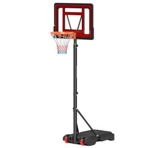 Basketstativ Basketkorg Svart av Stål och Plast för Utomhusbruk Höjdjusterbart Stativ med Hjul 160-210 cm