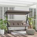 Hammock Trädgårdsgunga 3-Sits 2-i-1 Ljusbrun av Stål och Tyg för Terrass Gunga med Liggfunktion 270 kg 170 x 110 x 153 cm