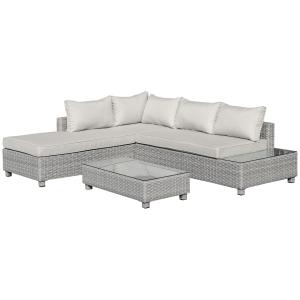 Loungegrupp i Konstrotting 3 Delar, Modulär Utemöbel med Sidobord och Dynor, Elegant Design för Trädgård, Grå/Beige