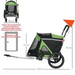 2-i-1 Hundbuggy och Cykelkärra, upp till 20 kg, 2 Reflektorer, 1 Säkerhetskoppel, Grön, 150 x 68 x 95 cm