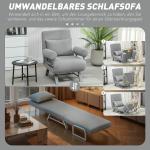 Bäddfåtölj och Vadderad Fåtölj som kan Omvandlas till Gästsäng för Vardagsrum Ergonomisk och Bekväm Ljusgrå Tyg och Metall för Hemmet