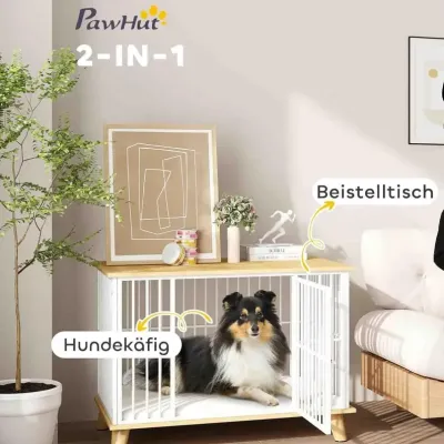 Hundbur Hundkennel Ek av Trä och Metall 86 x 60 x 70 cm