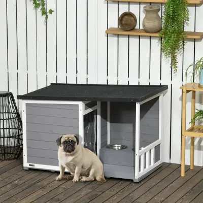 Hundkoja med Veranda Rymligt Utehus i 103 x 62 x 60-66 cm