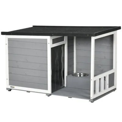 Hundkoja med Veranda Rymligt Utehus i 103 x 62 x 60-66 cm