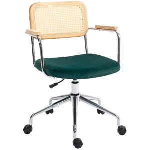 Skrivbordsstol i Bohostil med Armstöd i Trä och Justerbar Höjd för Kontor Ergonomisk och Stabil Grön Stål och Tyg upp till 120 kg