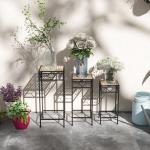 Växtställ Blomsterpall Guld av Metall med Rottinglook för Trädgård och Balkong 3 Stycken Stapelbara Blomkrukhållare