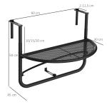 Halvrunt Hängbord för Balkong Smidigt Balkongbord på Räcket Justerbar Höjd Svart 30 Cm