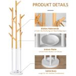 Klädställning med 13 Krokar, Modern Hallmöbel med Paraplyställ i Metall, Dekorativ Klädhängare med Bambudetaljer, Natur/Vit, 170 cm