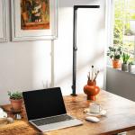 Skrivbordslampa med Klämfäste Svart Metall och Plast för Kontor LED Arbetslampa med Justerbar Arm och Ljusstyrka Ögonvänlig Belysning Modern Design