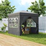 Lusthus Paviljong Pop-Up Partytält Mörkgrå av Polyester och Metall för Trädgård och Camping Vintertätt Tält med 4 Sidopaneler 2,5 x 2,5 m
