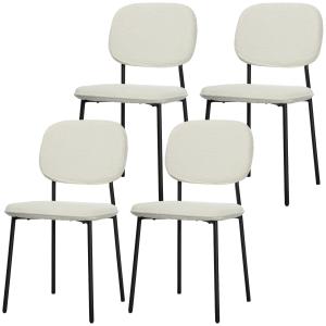 Set med 4 Matstolar med Mjuk Tygklädsel, Stålben och Armlös Design, Vit