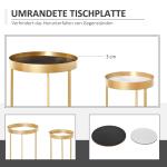Satsbord med Upphöjd Kant 2-Pack, Runda Soffbord i Metall och Trä, Elegant Guldram för Vardagsrummet, Vit/Guld