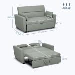 Bäddsoffa 2-Sits Soffa med Sovfunktion Ljusgrå av Tyg och Trä för Vardagsrum och Gästrum Vadderad Soffa med Förvaring