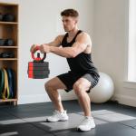 Hantelset Justerbart 25 kg Röd Plast och Metall för Hemmagym 6 i 1 Träningsset med Skivstång och Kettlebell Funktionell Styrketräning Mångsidig
