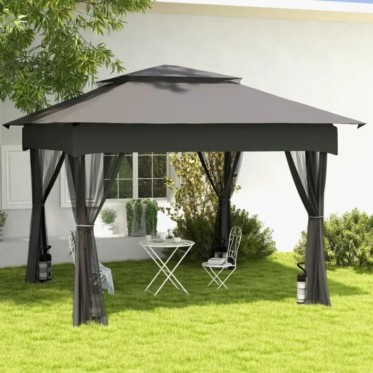 Gazebo Pergola Grå av Oxford Tyg och Stål Altantak 3 x 3 m