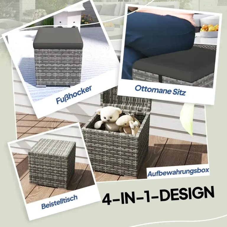 Fotpall Rottingpallar Set 2 Mörkgrå 40 x 40 x 41 cm