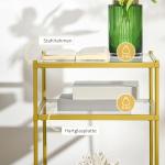 Sidobord i Glas med 3 Hyllplan, Elegant Sängbord med Guldram, Modern Förvaring för Vardagsrum, Guld, 40 x 40 x 60 cm