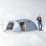 Campingtält för 4 Personer, Vattentätt Tunneltält med 2 Dörrar och Packpåse, Ljusblått, 3,45x2,4x1,3 m